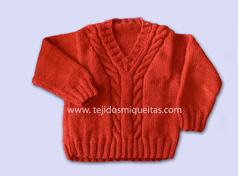3. Suéter cerrado con trenzas y cuello en “V” (PDF) Tallas de 0 meses a 10 años
