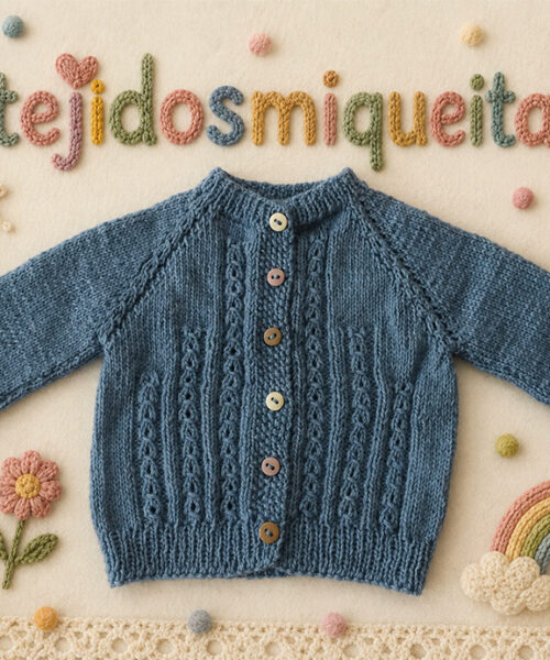 4. Chaqueta abierta empezada por el cuello con puntada de ochos (PDF) Tallas de 0 meses a 10 años