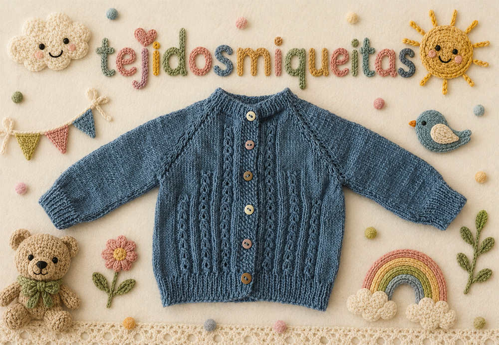 4. Chaqueta abierta empezada por el cuello con puntada de ochos (PDF) Tallas de 0 meses a 10 años
