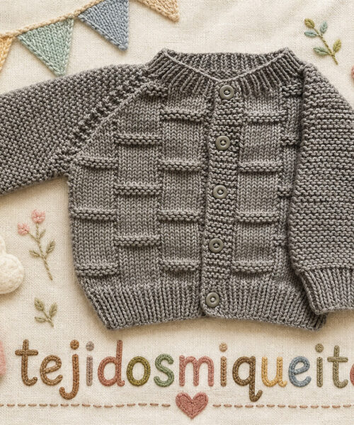 5. Chaqueta gris con punto canasto (PDF) Tallas de 0 meses a 10 años