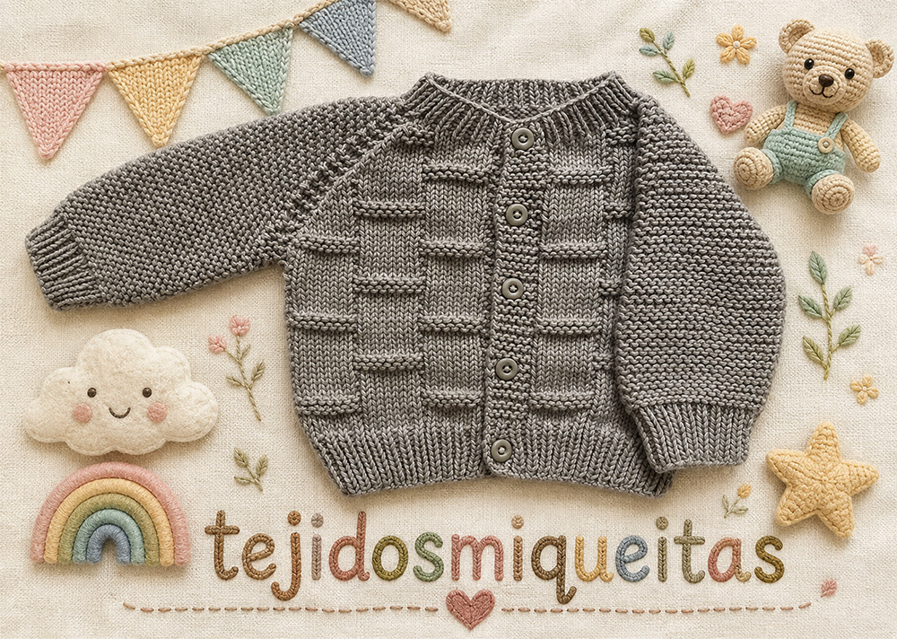 5. Chaqueta gris con punto canasto (PDF) (Tallas desde nacimiento a 10 años)