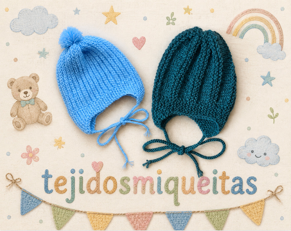 7. Gorrito “Luke” con orejeras en una sola pieza (PDF) Tallas 3 a 6 meses y 6 a 12 meses