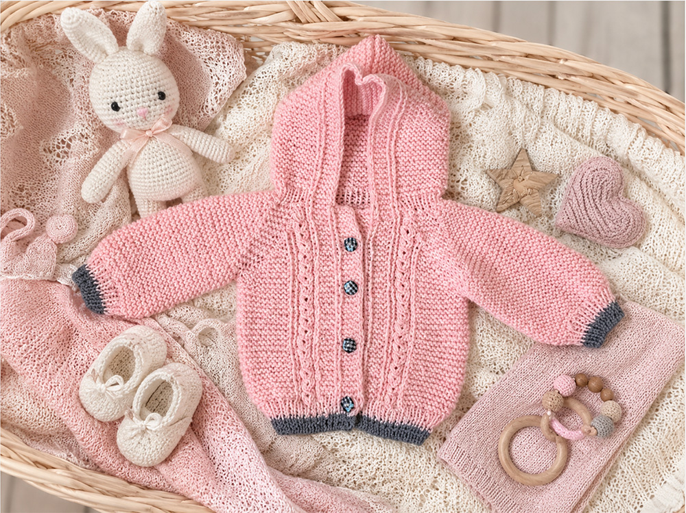 25. Chaqueta “Carlota” con capucha (PDF) (Tallas desde nacimiento a 10 años)
