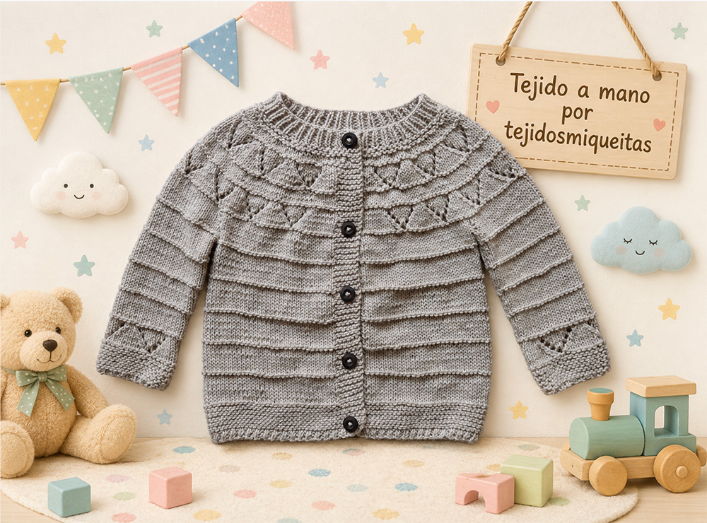 33. Chaqueta con V's en Canesú (Tallas desde nacimiento a 10 años)