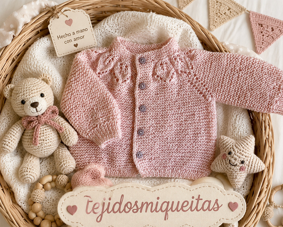 34. Chaqueta con hojas en Canesú (Tallas desde nacimiento a 10 años)