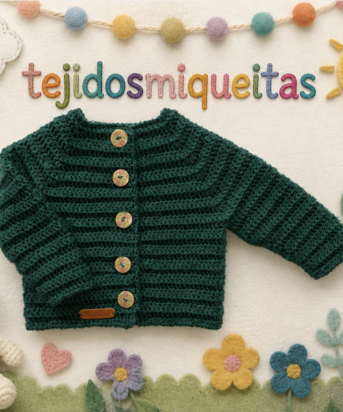 36. Chaqueta en crochet (Tallas desde nacimiento a 10 años)