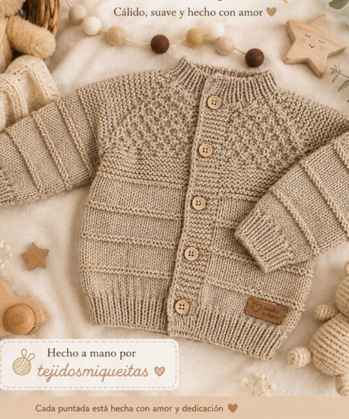 53. Chaqueta empezada por abajo con puntada de arroz doble