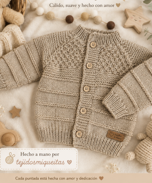 53. Chaqueta empezada por abajo con puntada de arroz doble